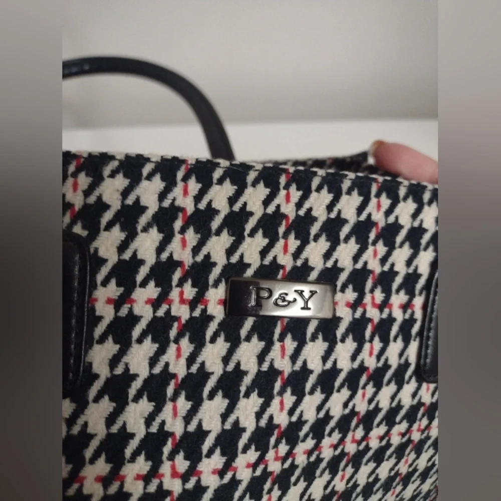 Vtg Preston & York Houndstooth Purse Bag Tote Crossbody Acrylic Wool Polyester - Picture 7 of 10